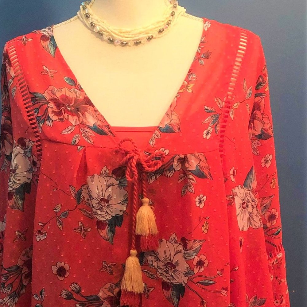 Coral Floral Bohemian Top ~ Pool Attire ~ Spaghetti Straps ~ Beach Wear